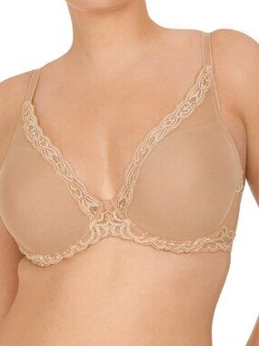 NATORI Feathers Contour Plunge Bra 36D in Beige Nude Lace 730023